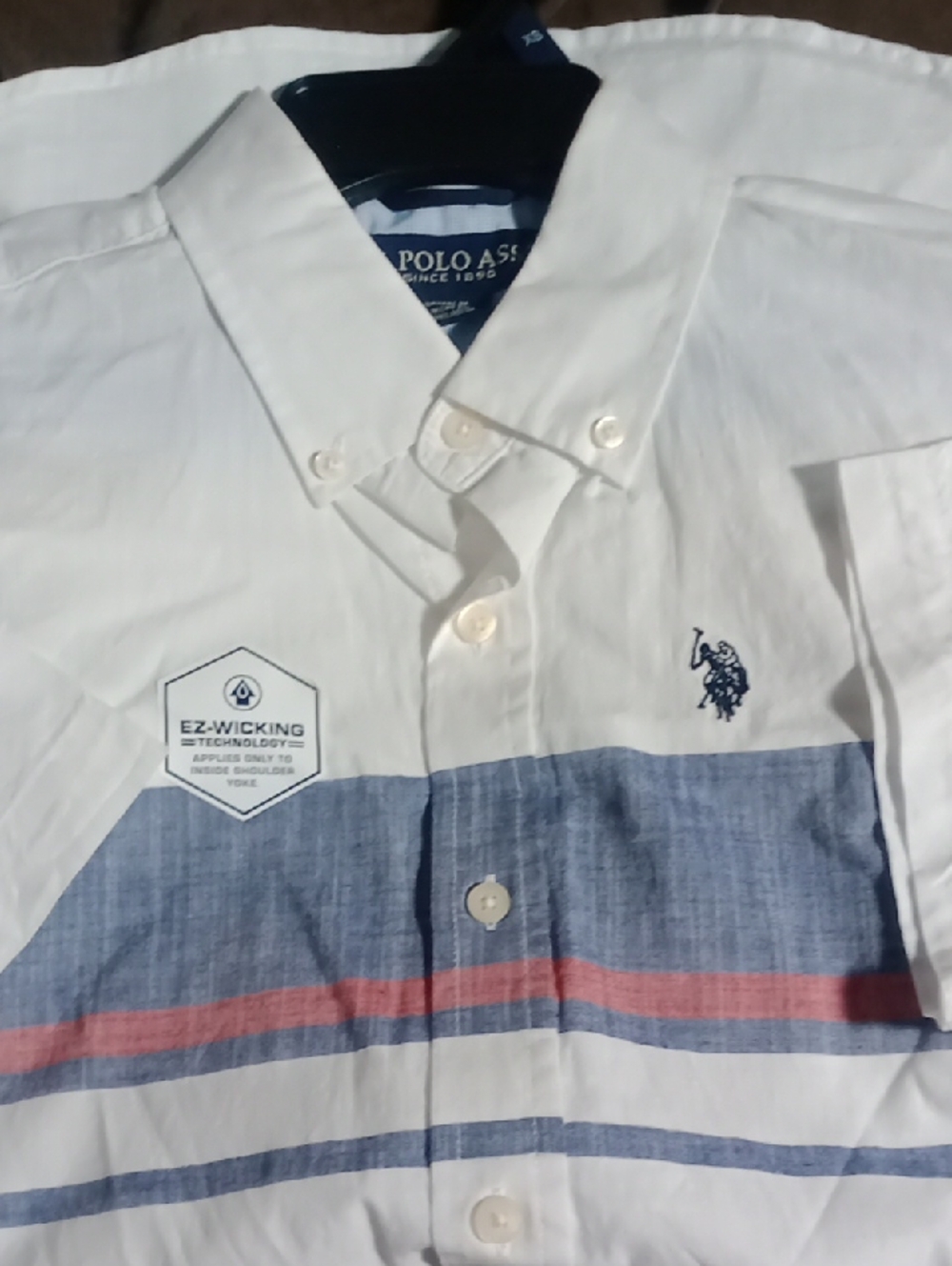 Polo by Ralph Lauren White Button-Down Shirt with Blue and Red Stripes